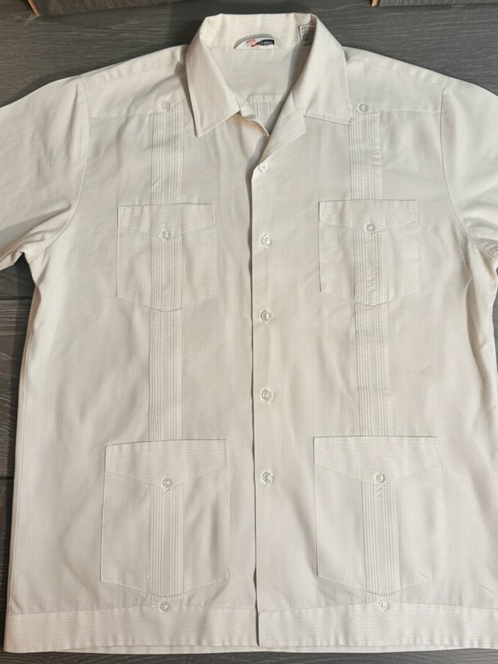 Vintage Guayabera Shirt Mens Large Beige Cuban 4 Pocket Short Sleeve Resort